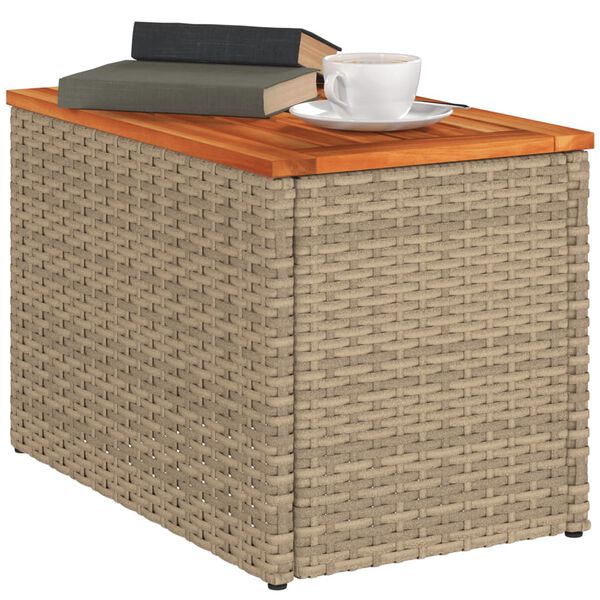 vidaXL Τραπεζάκια Κήπου 2 τεμ. Μπεζ 55x34x37εκ. Συνθ.Ρατάν/Μασίφ Ξύλο