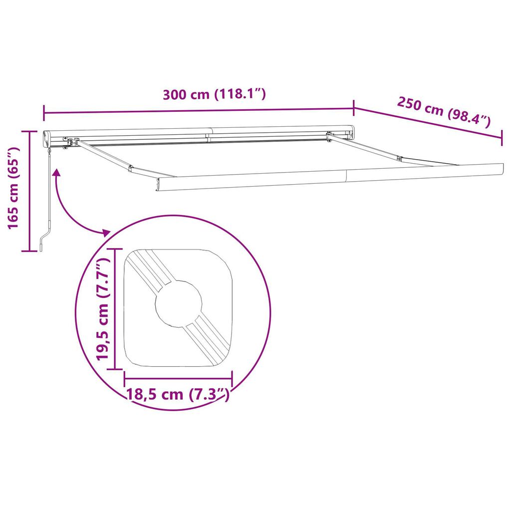 vidaXL Χειροκίνητη Ανασυρόμενη Τέντα Μαύρη 300x250 εκ.