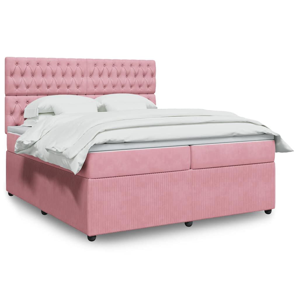 vidaXL Κρεβάτι Boxspring με Στρώμα Ροζ 200x200 εκ. Βελούδινο