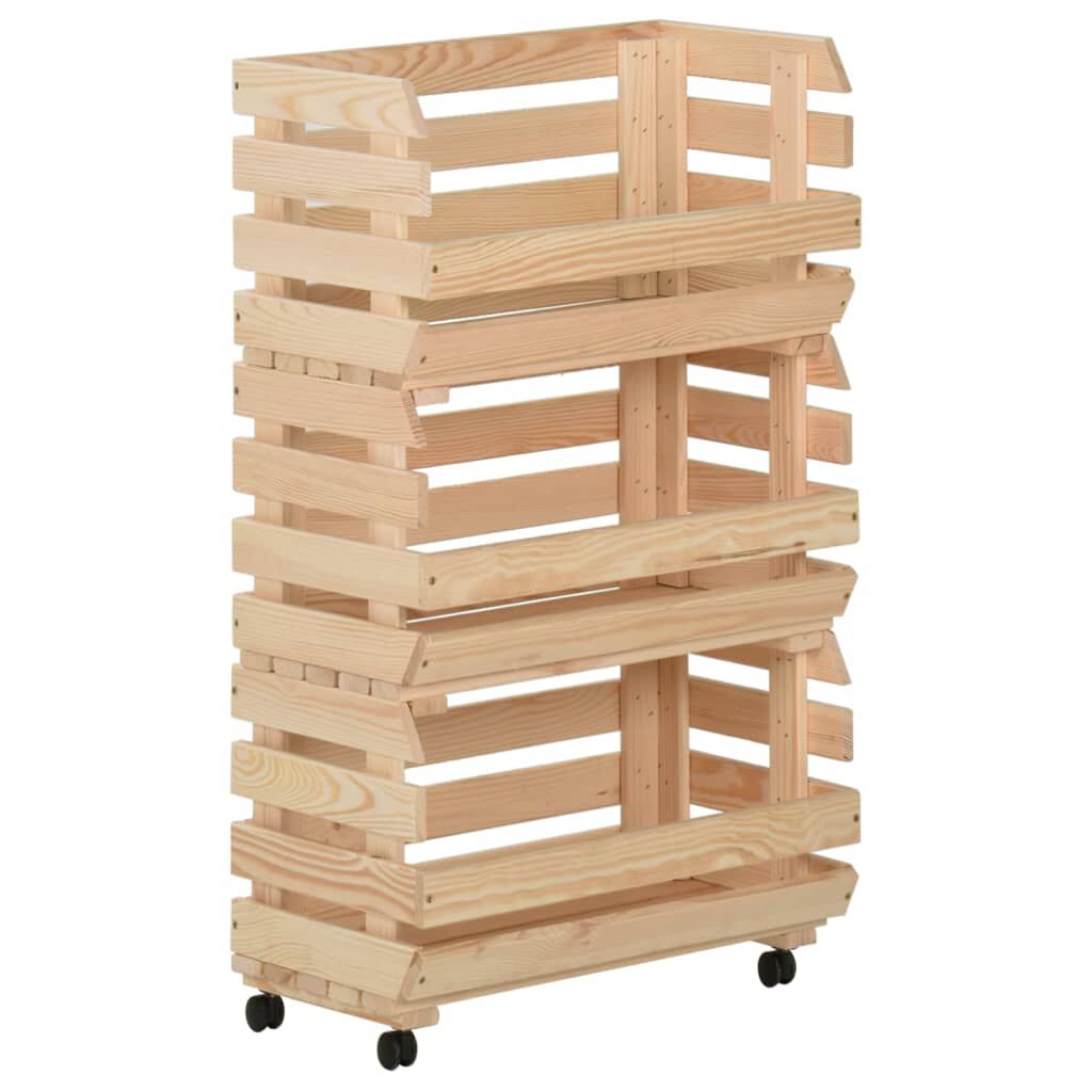 vidaXL Τρόλεϊ Λαχανικών 37 x 30 x 80 εκ. από Μασίφ Ξύλο Πεύκου