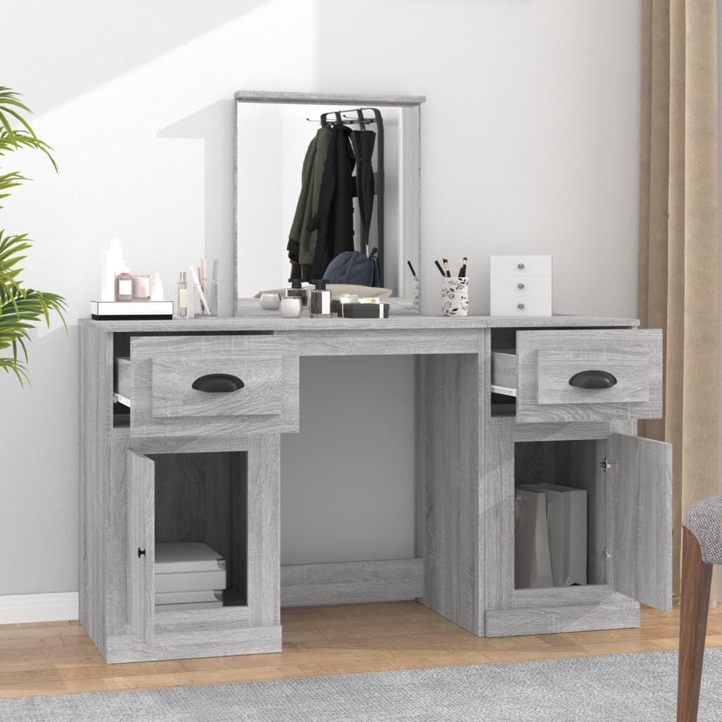 vidaXL Μπουντουάρ με Καθρέφτη Γκρι Sonoma 130x50x132,5 εκ.