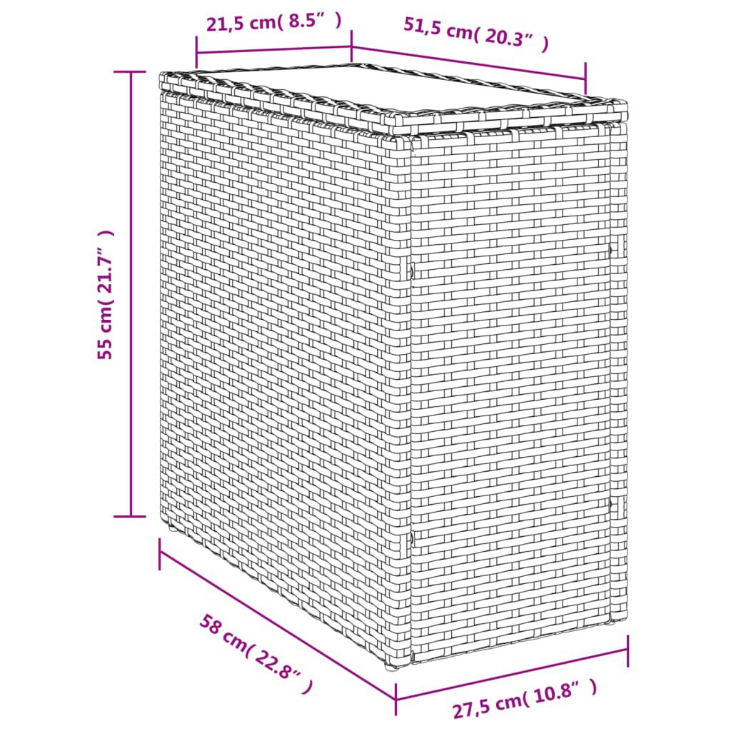 vidaXL Τραπέζι Κήπου με Γυάλινη Επιφ. Γκρι 58x27,5x55 εκ. Συνθ. Ρατάν