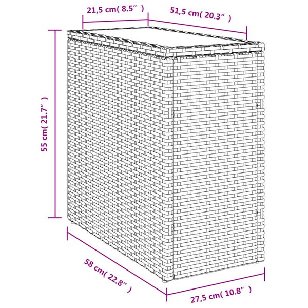 vidaXL Τραπέζι Κήπου με Γυάλινη Επιφ. Γκρι 58x27,5x55 εκ. Συνθ. Ρατάν