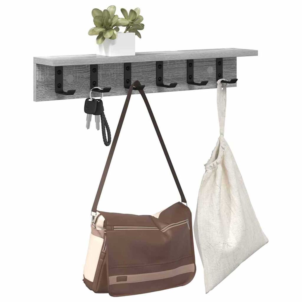 vidaXL Τοίχου Κρεμάστρα με ράφι Γκρι sonoma 60 x 10.5 x 10.5 εκ