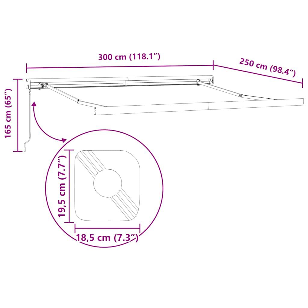 vidaXL Τέντα Πτυσσόμενη Χειροκίνητη Καφέ 300x250 εκ.