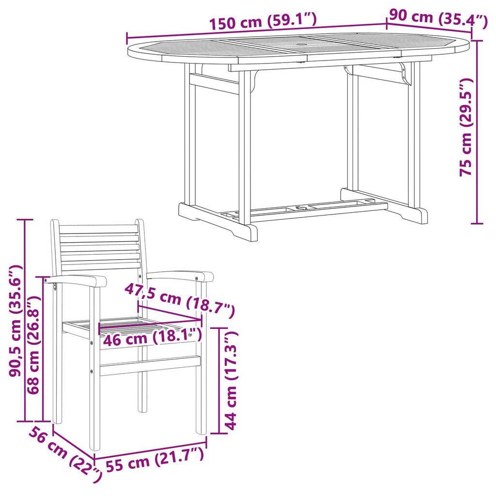 vidaXL Σέτ φαγητού για κήπο 5 pcs Καστανό Μασίφ ξύλο teak