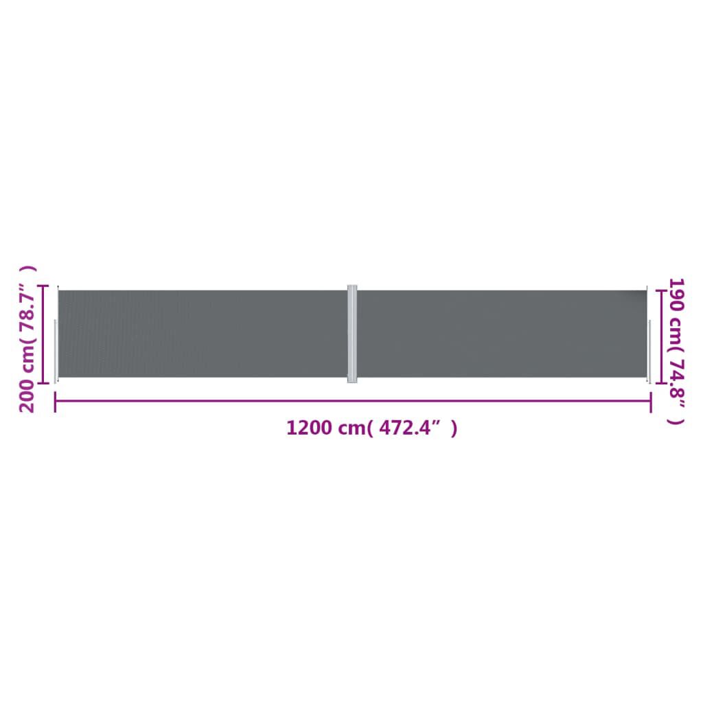 vidaXL Σκίαστρο Πλαϊνό Συρόμενο Ανθρακί 200 x 1200 εκ.