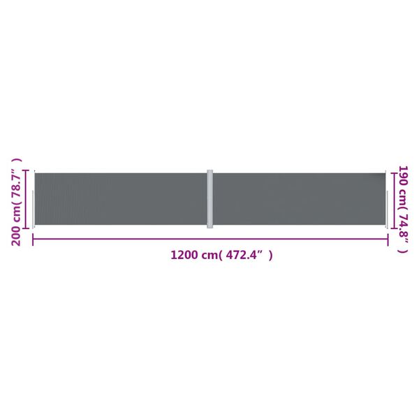 vidaXL Σκίαστρο Πλαϊνό Συρόμενο Ανθρακί 200 x 1200 εκ.