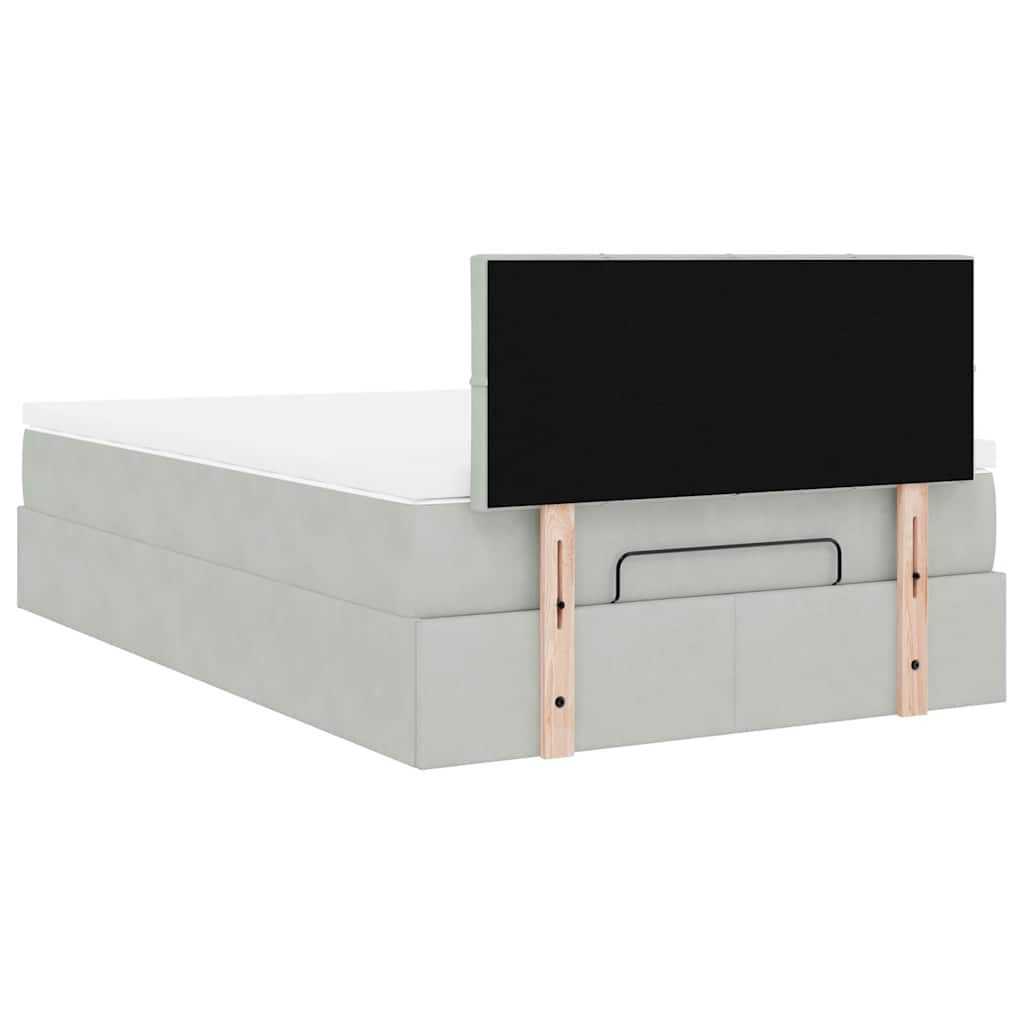 vidaXL Οθωμανικό κρεβάτι με στρώμα&LEDs Ανοιχτό γκρι 120x200cm Βελούδο