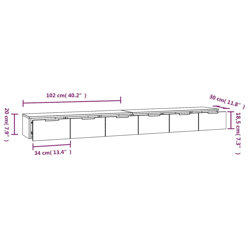 vidaXL Ντουλάπια Τοίχου 2 τεμ. Καπνιστή Δρυς 102x30x32 εκ. Επεξ. Ξύλο