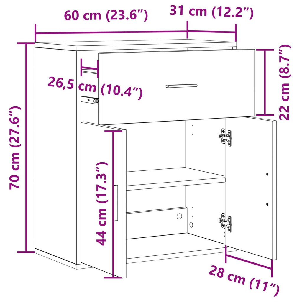 vidaXL Πλαϊνό γραφείο Μαύρη δρυς 60 x 31 x 70 εκ Επεξεργασμένο ξύλο