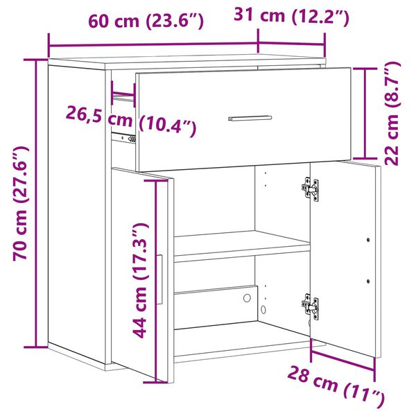 vidaXL Πλαϊνό γραφείο Μαύρη δρυς 60 x 31 x 70 εκ Επεξεργασμένο ξύλο