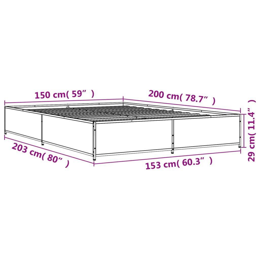 vidaXL Πλαίσιο Κρεβατιού Καφέ Δρυς 150x200 εκ. Επεξ. Ξύλο & Μέταλλο