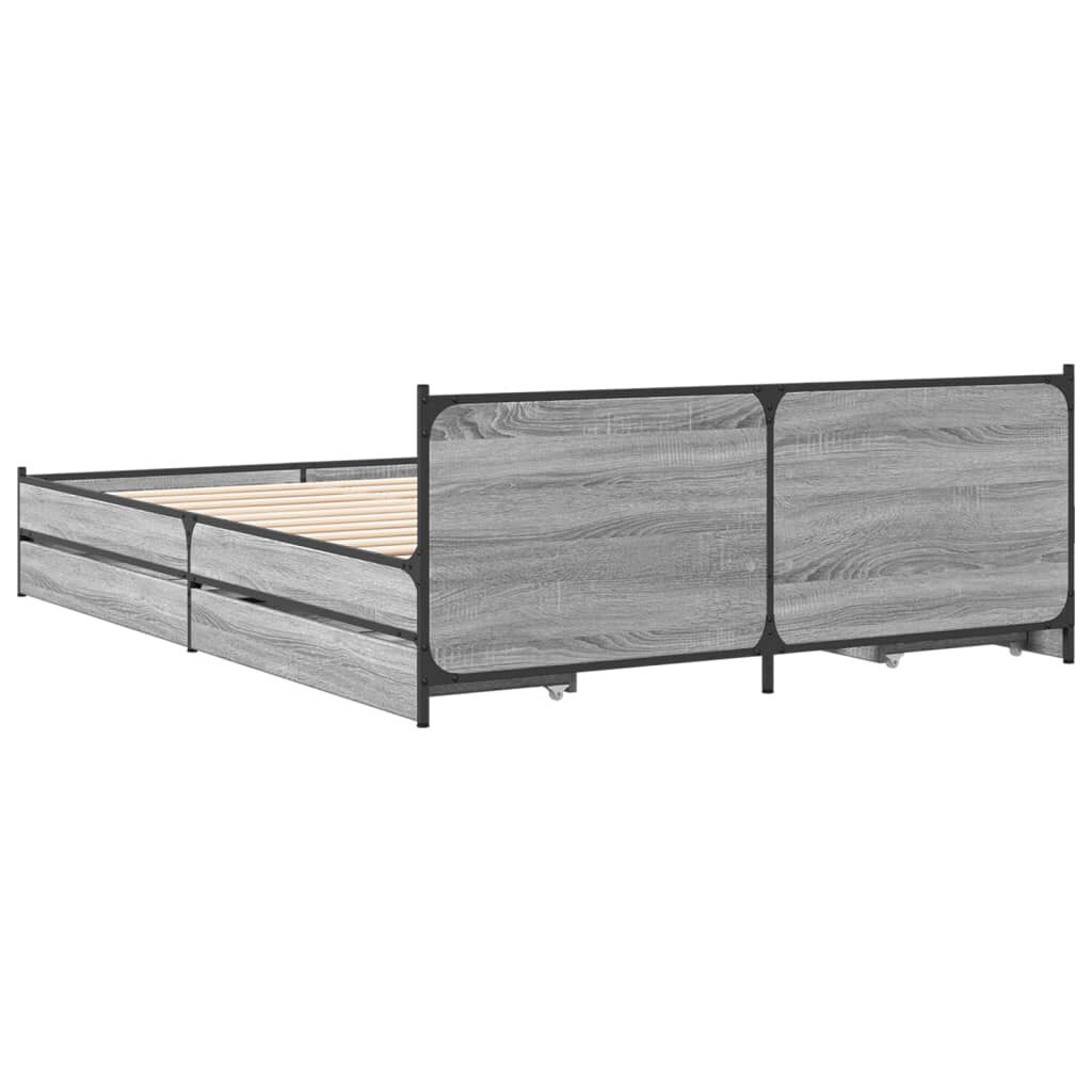vidaXL Πλαίσιο Κρεβατιού με συρτάρια Γκρι sonoma 135x190εκ. Επεξ. Ξύλο