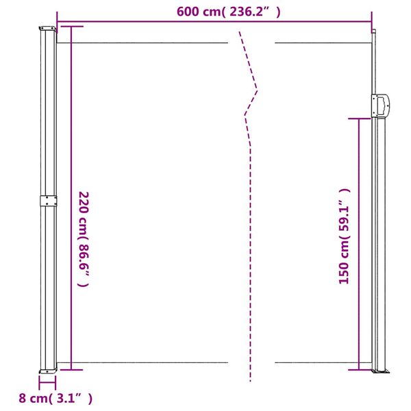 vidaXL Σκίαστρο Πλαϊνό Συρόμενο Κρεμ 220 x 600 εκ.