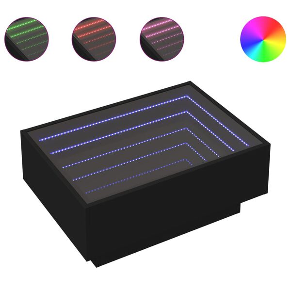 vidaXL Τραπεζάκι Σαλονιού με LED Μαύρο 70x50x30 εκ. Επεξεργασμένο Ξύλο