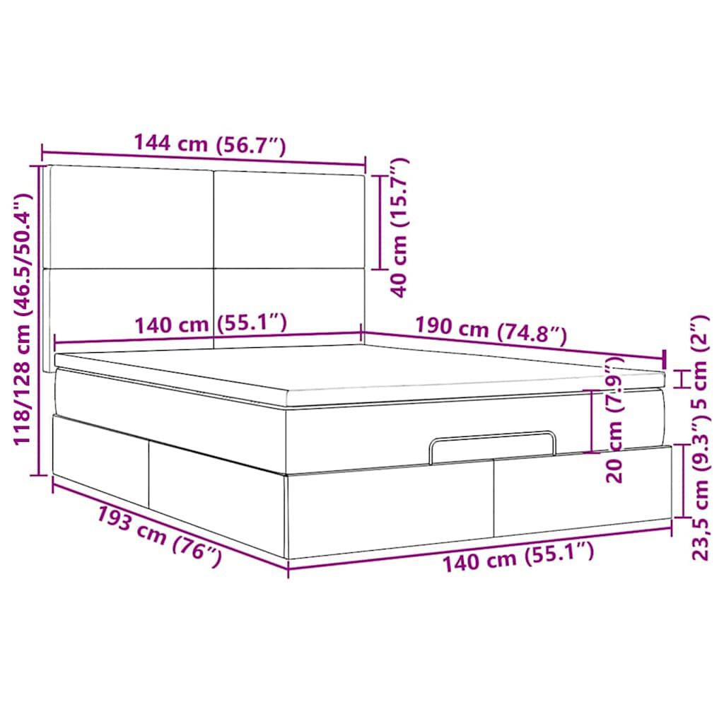 vidaXL Οθωμανικό κρεβάτι με στρώματα & LEDs Σκούρο γκρι Βελούδο