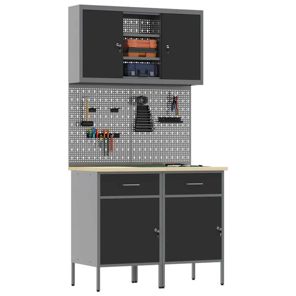 vidaXL Πάγκος εργασίας με συρτάρι 8 pcs Γκρι 100 x 55 x 200 εκ Ατσάλι