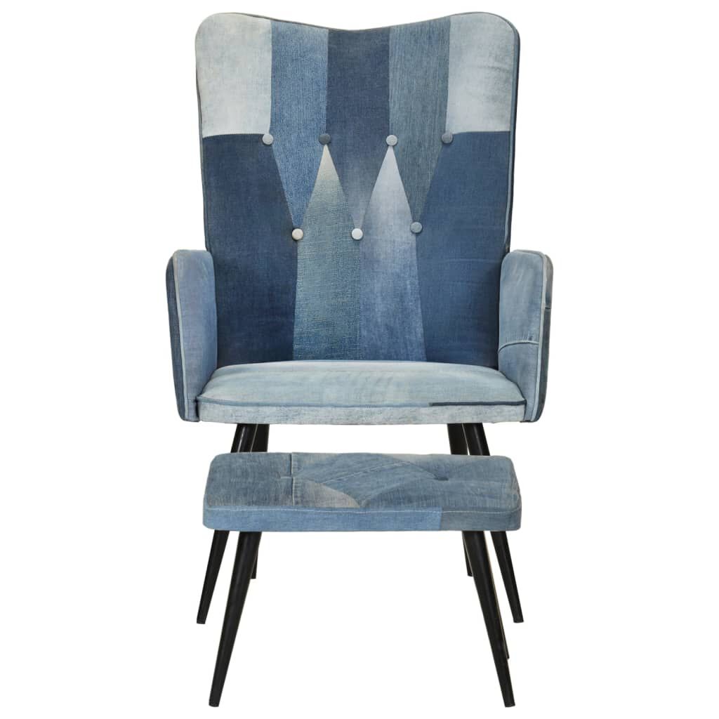 vidaXL Πολυθρόνα Μπλε Denim Patchwork από Καραβόπανο με Υποπόδιο