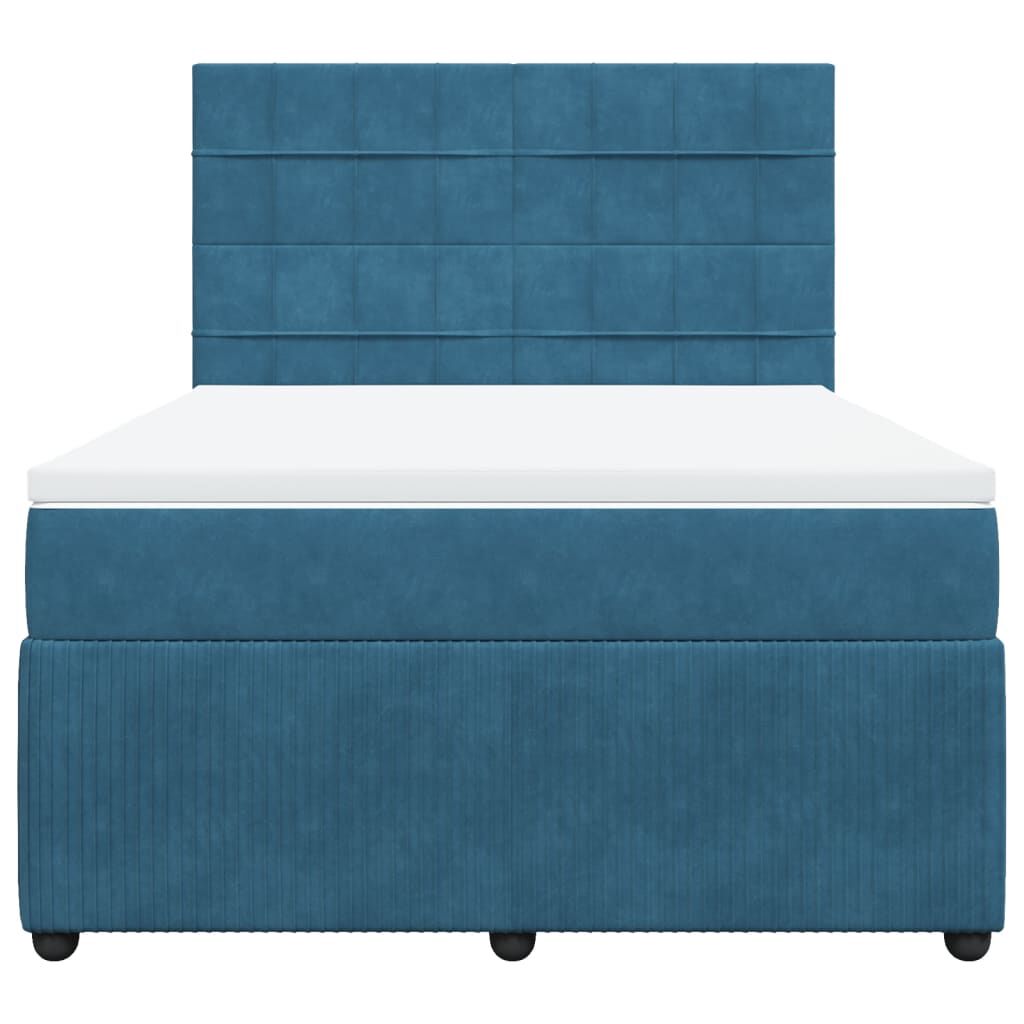 vidaXL Κρεβάτι Boxspring με Στρώμα Μπλε 140x200 εκ. Βελούδινο