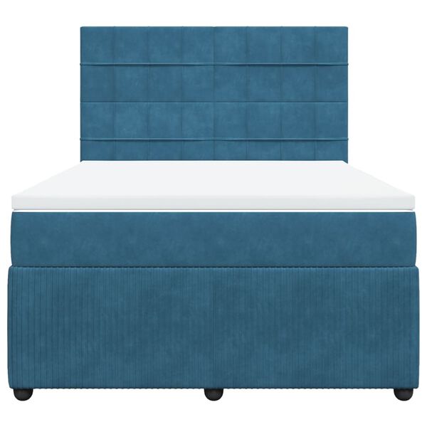 vidaXL Κρεβάτι Boxspring με Στρώμα Μπλε 140x200 εκ. Βελούδινο