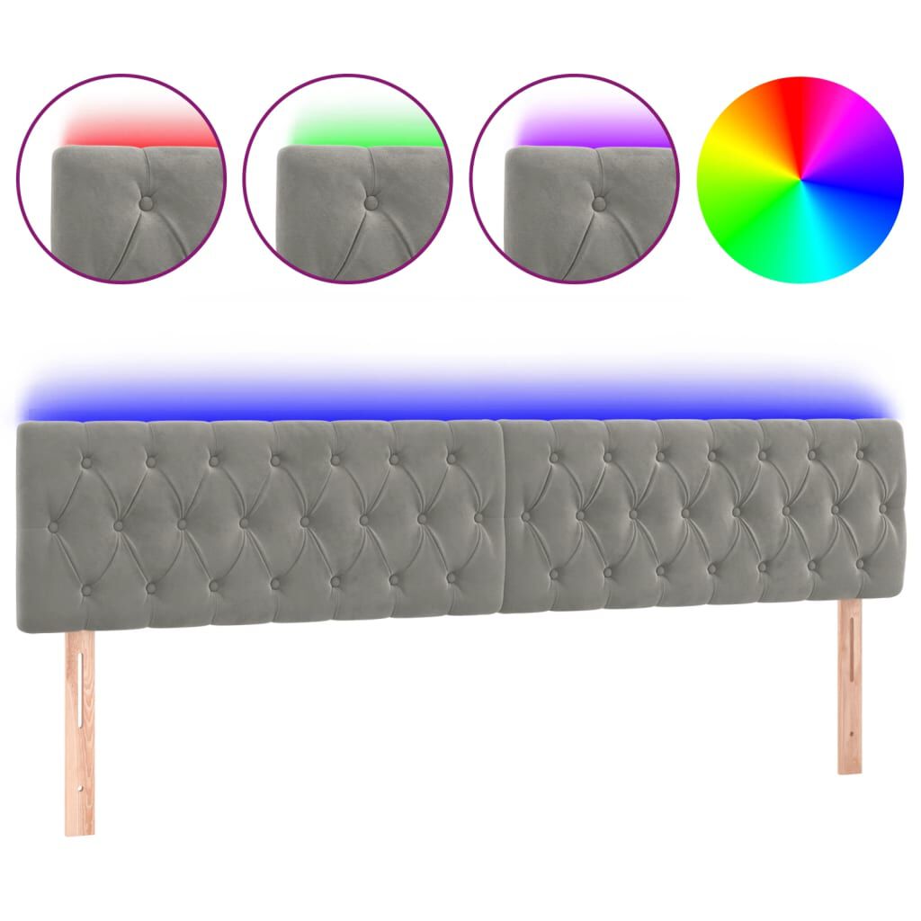 vidaXL Κεφαλάρι Κρεβατιού LED Ανοιχτό Γκρι 200x7x78/88 εκ. Βελούδινο