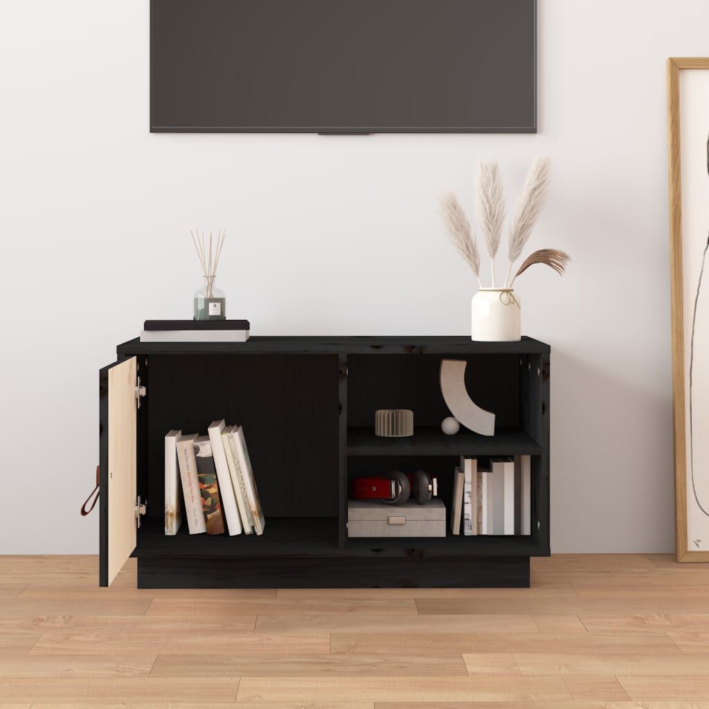 vidaXL Έπιπλο Τηλεόρασης Μαύρο 70 x 34 x 40 εκ. από Μασίφ Ξύλο Πεύκου