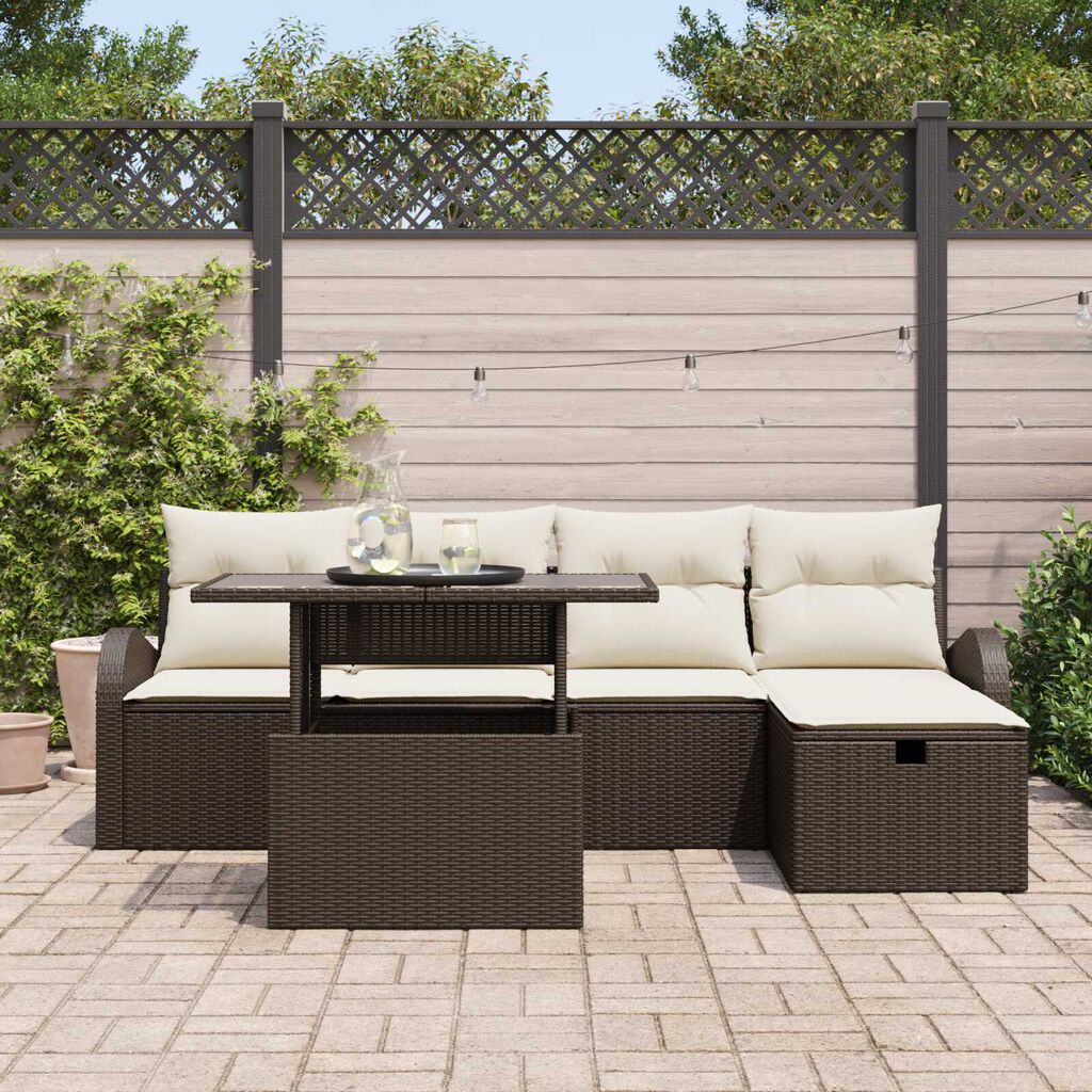 vidaXL Σετ Καναπέ Κήπου με μαξιλάρι 6 pcs Καφέ Πολυ ράταν