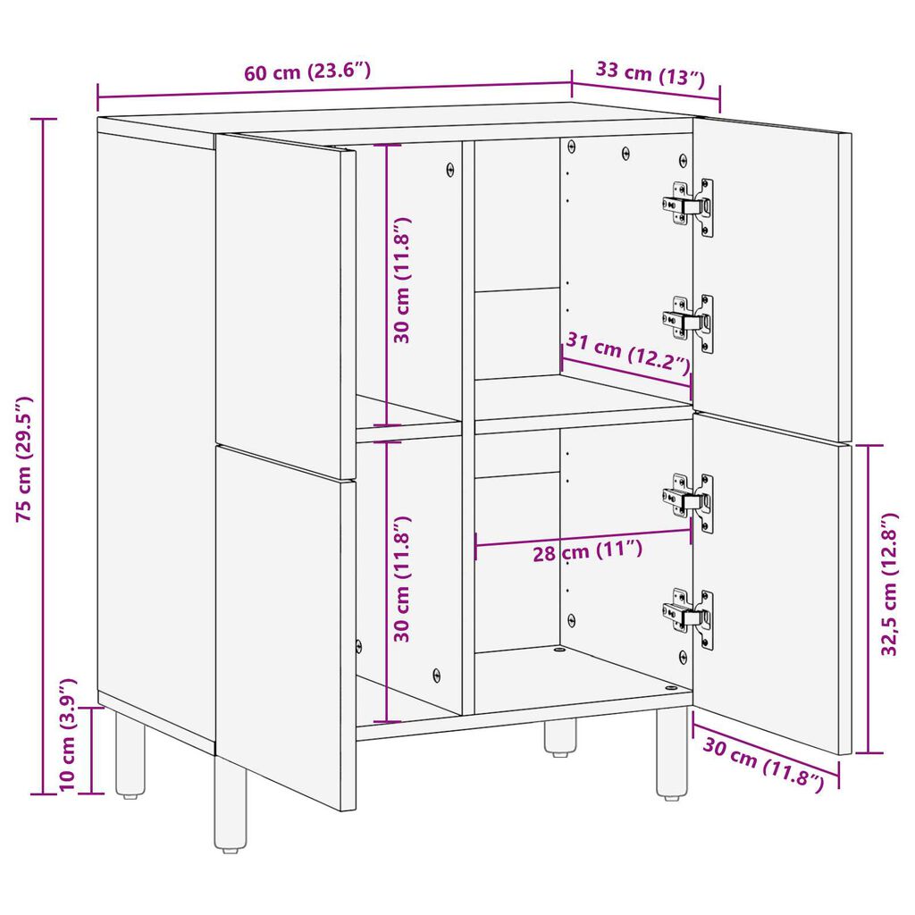 vidaXL Πλευρικό Έπιπλο 60x33x75 εκ. Μασίφ ξύλο ακακίας