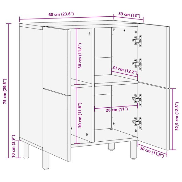 vidaXL Πλευρικό Έπιπλο 60x33x75 εκ. Μασίφ ξύλο ακακίας