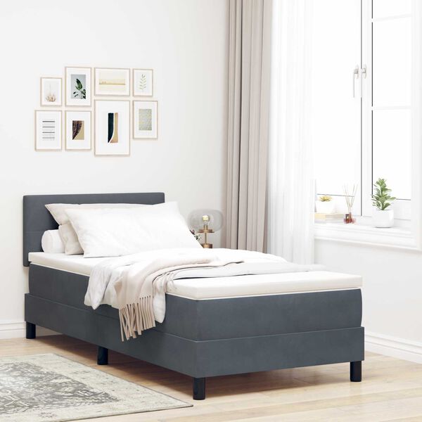 κρεβάτι Box Spring με στρώμα vidaXL σκούρο γκρι 80x200 εκ. βελούδο