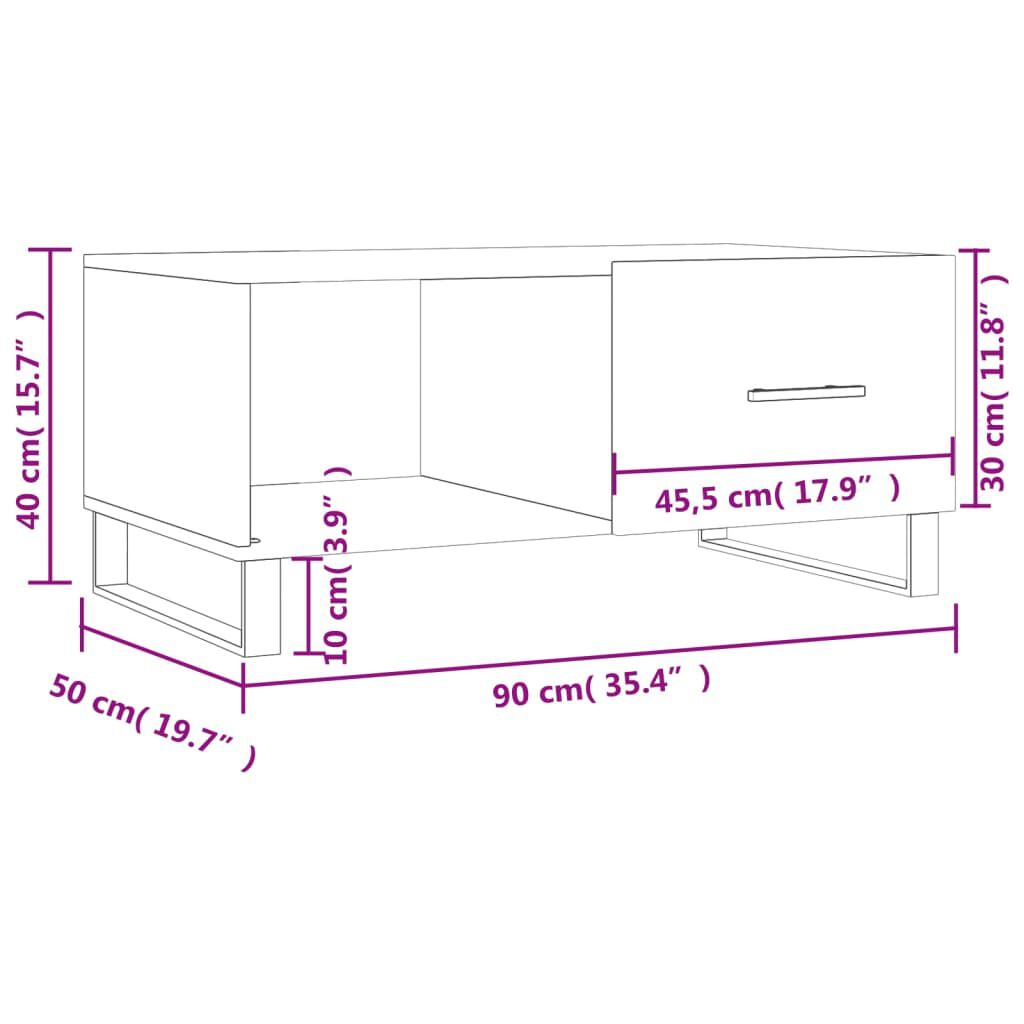 vidaXL Τραπεζάκι Σαλονιού Καφέ Δρυς 90x50x40 εκ. Επεξεργασμένο Ξύλο