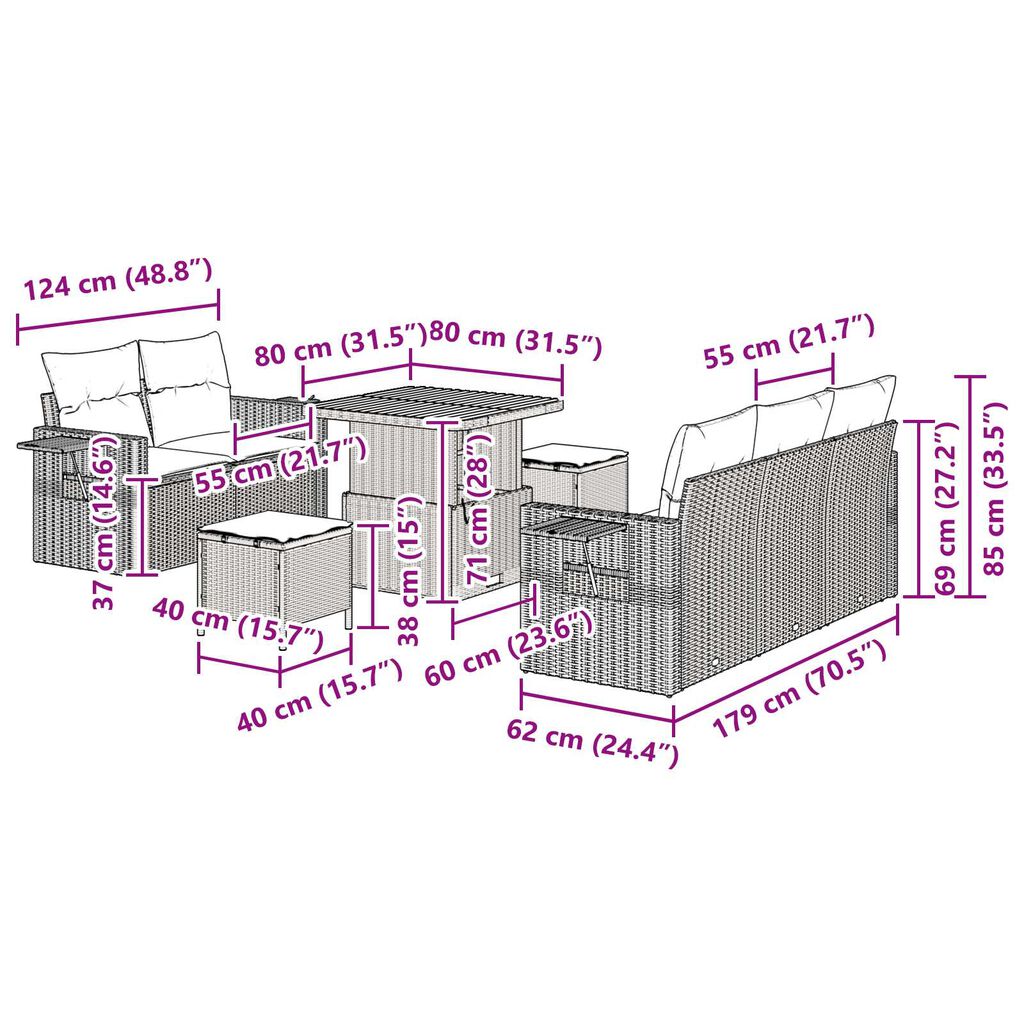 vidaXL Σετ Καναπέ Κήπου 8 pcs Μαύρο συνθετικό ρατάν