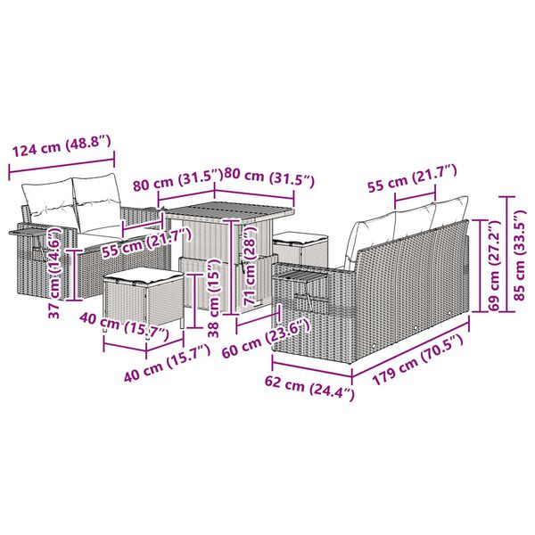 vidaXL Σετ Καναπέ Κήπου 8 pcs Μαύρο συνθετικό ρατάν