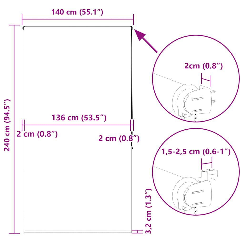 vidaXL Κουρτίνα Μπάνιου Ρολό 140x240 εκ. Πλάτος υφάσματος 136 εκ.