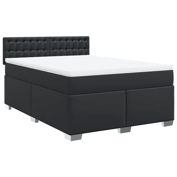 vidaXL Κρεβάτι Boxspring με Στρώμα Μαύρο 160x200εκ.από Συνθετικό Δέρμα