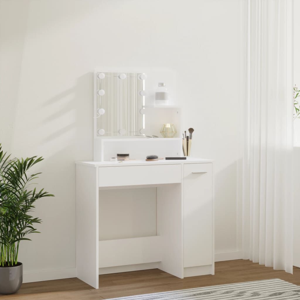 vidaXL Μπουντουάρ με LED Σετ Λευκό 86,5 x 35 x 136 εκ.