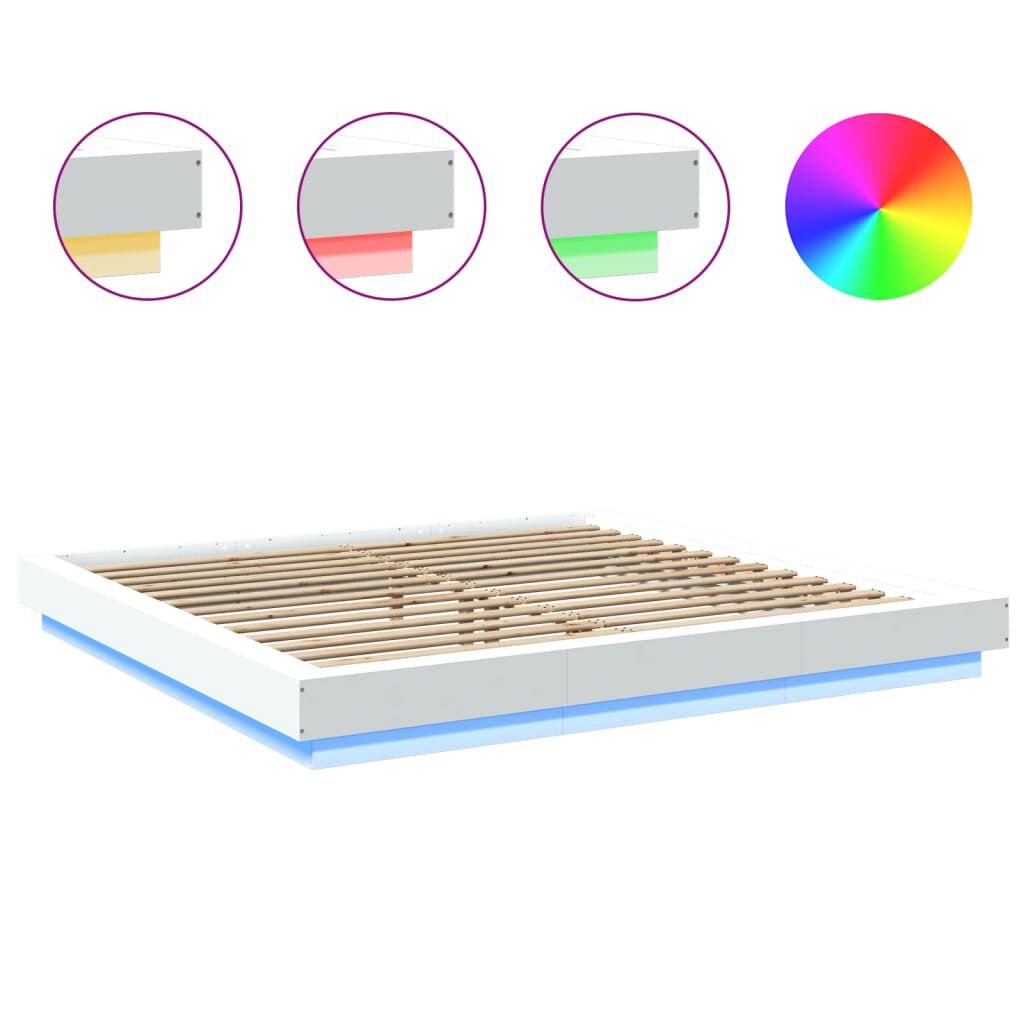 vidaXL Πλαίσιο Κρεβατιού με Φώτα LED Λευκό 200x200 εκ. Επεξ. Ξύλο