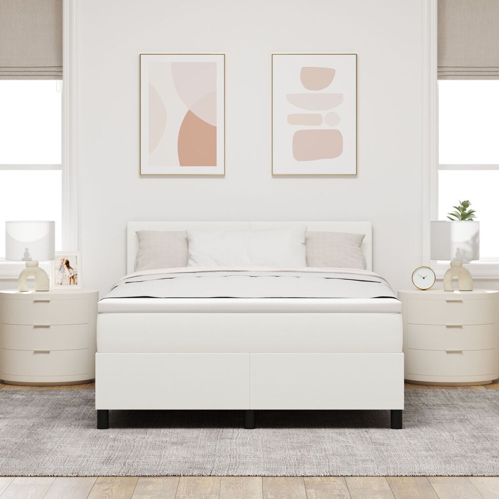 vidaXL Κρεβάτι Box Spring με Στρώμα & LED Κρέμα 160x200 εκ. Ύφασμα κορδούρας