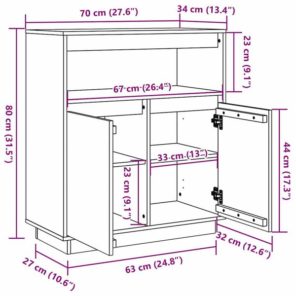 vidaXL Πλαϊνό γραφείο Καφέ κεριού 70 x 34 x 80 εκ Μασίφ ξύλο πεύκου