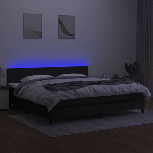 vidaXL &Kappa;&rho;&epsilon;&beta;ά&tau;&iota; Boxspring &mu;&epsilon; &Sigma;&tau;&rho;ώ&mu;&alpha; & LED &Mu;&alpha;ύ&rho;&omicron; 200x200 &epsilon;&kappa;. &Upsilon;&phi;&alpha;&sigma;&mu;ά&tau;&iota;&nu;&omicron;
