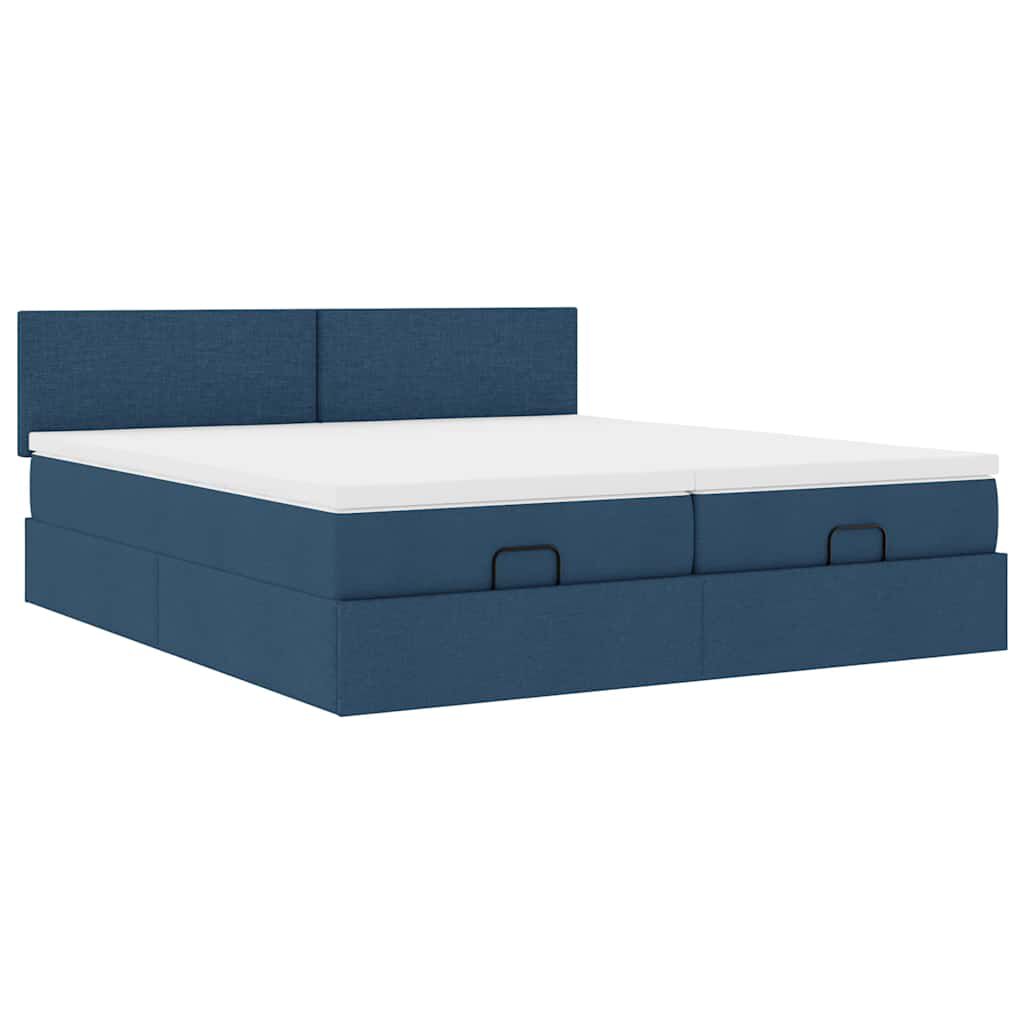 vidaXL Οθωμανικό κρεβάτι με στρώματα μπλε 180x200cm ύφασμα