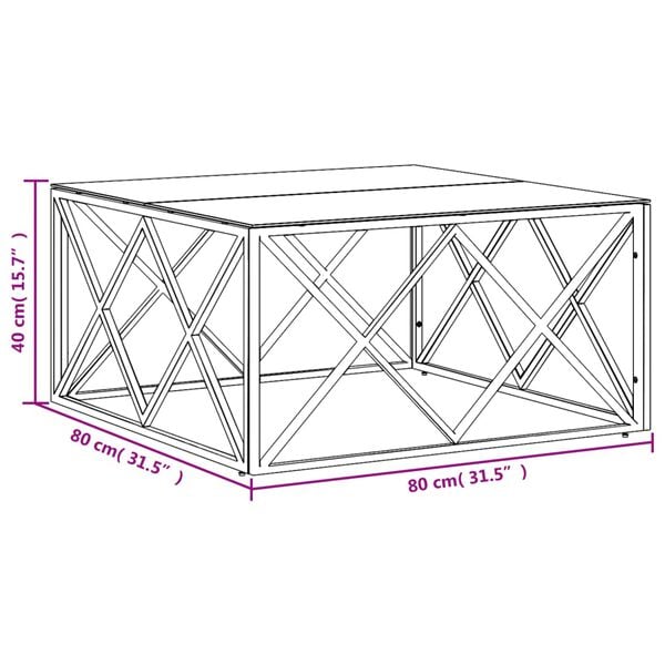 vidaXL Τραπέζι Σαλονιού Ασημί 80x80x40 εκ. Ανοξείδωτο Ατσάλι και Γυαλί
