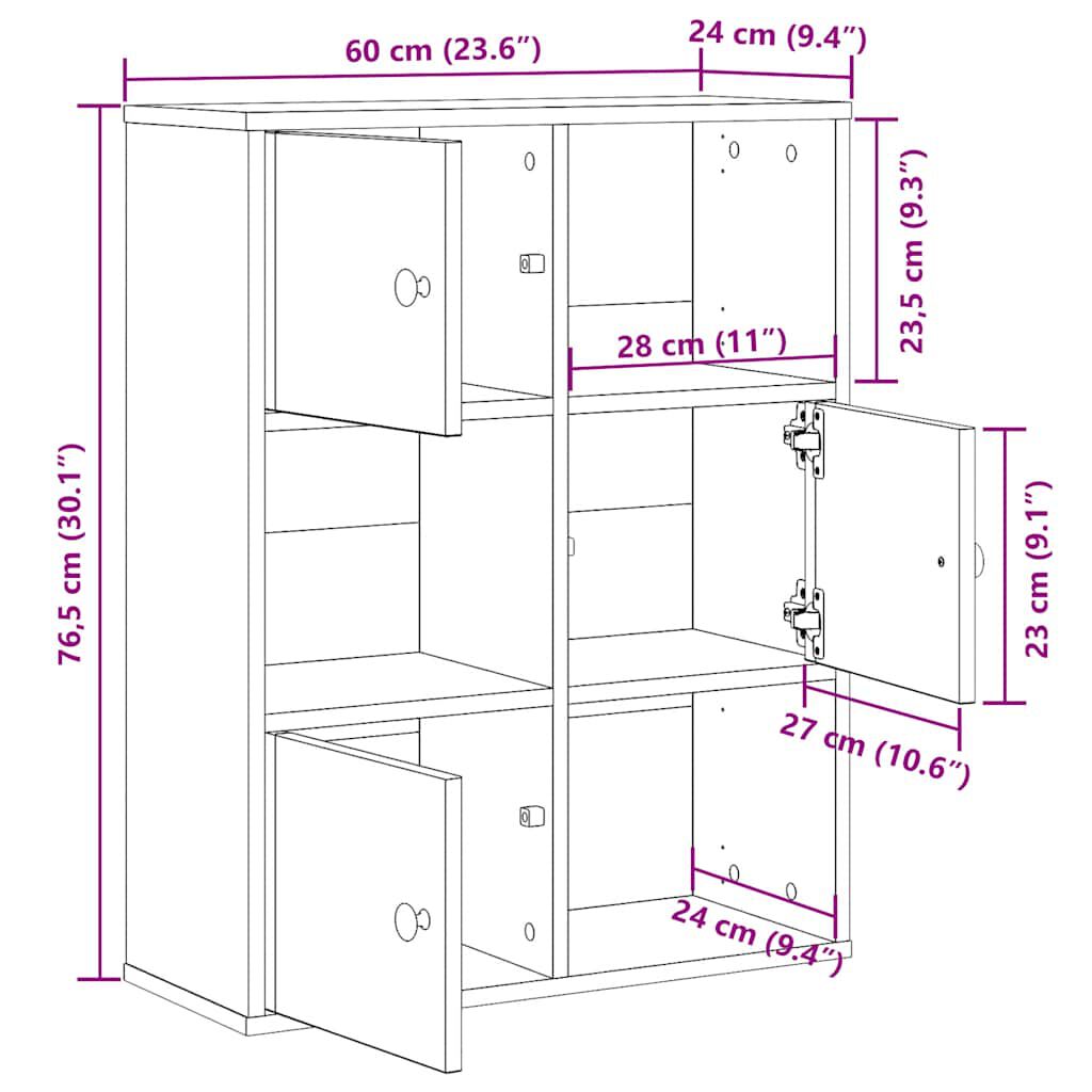 vidaXL Βιβλιοθήκη Γκρι Sonoma 60x24x76,5 εκ. από Επεξεργασμένο Ξύλο