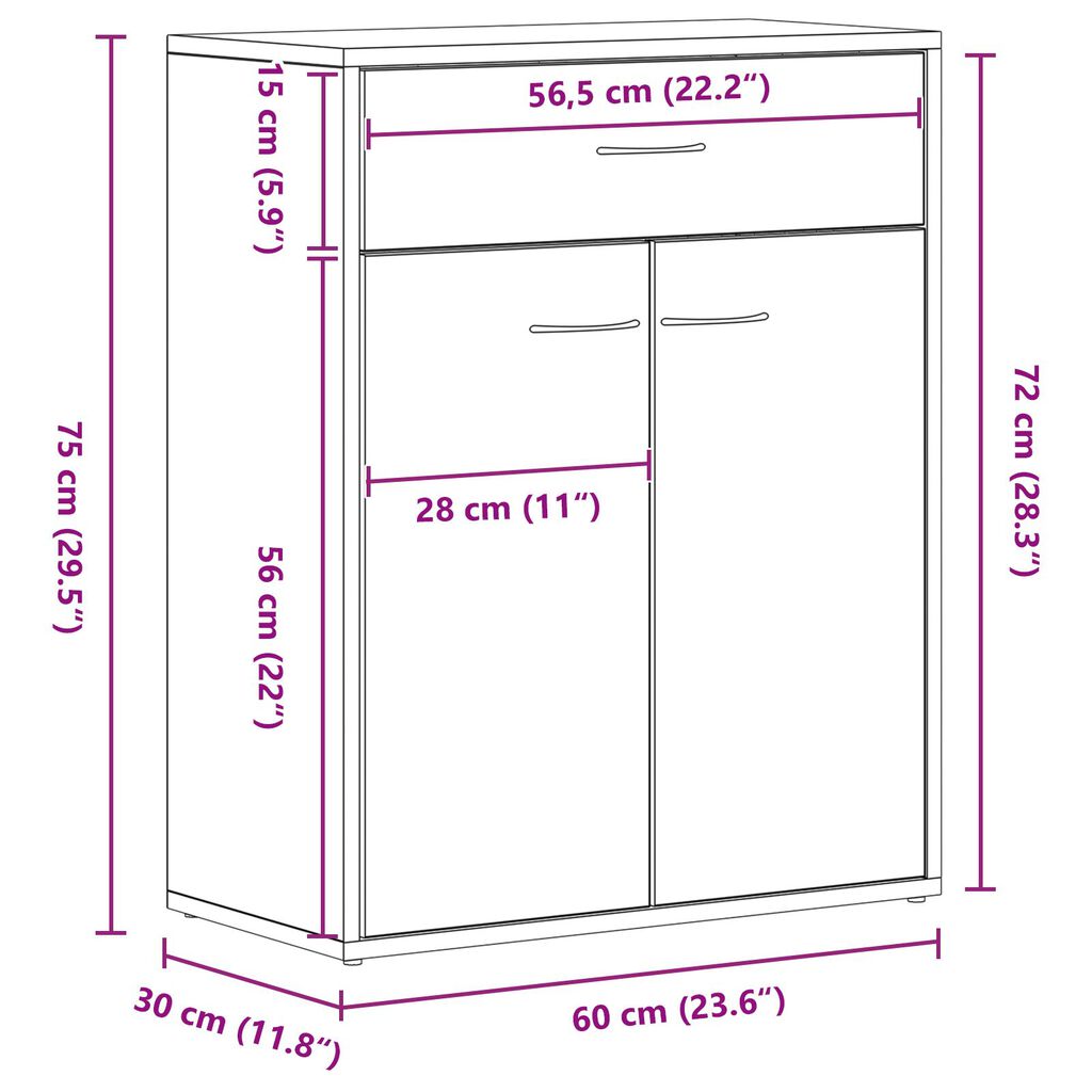 VidaXL Πλαϊνό Γραφείο Μαύρο Δρυς 60x30x75 εκ. Επεξεργασμένο Ξύλο