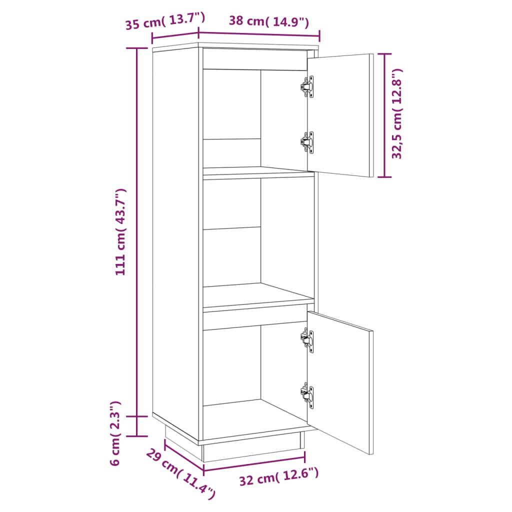 vidaXL Ντουλάπι Ψηλό Λευκό 38 x 35 x 117 εκ. από Μασίφ Ξύλο Πεύκου