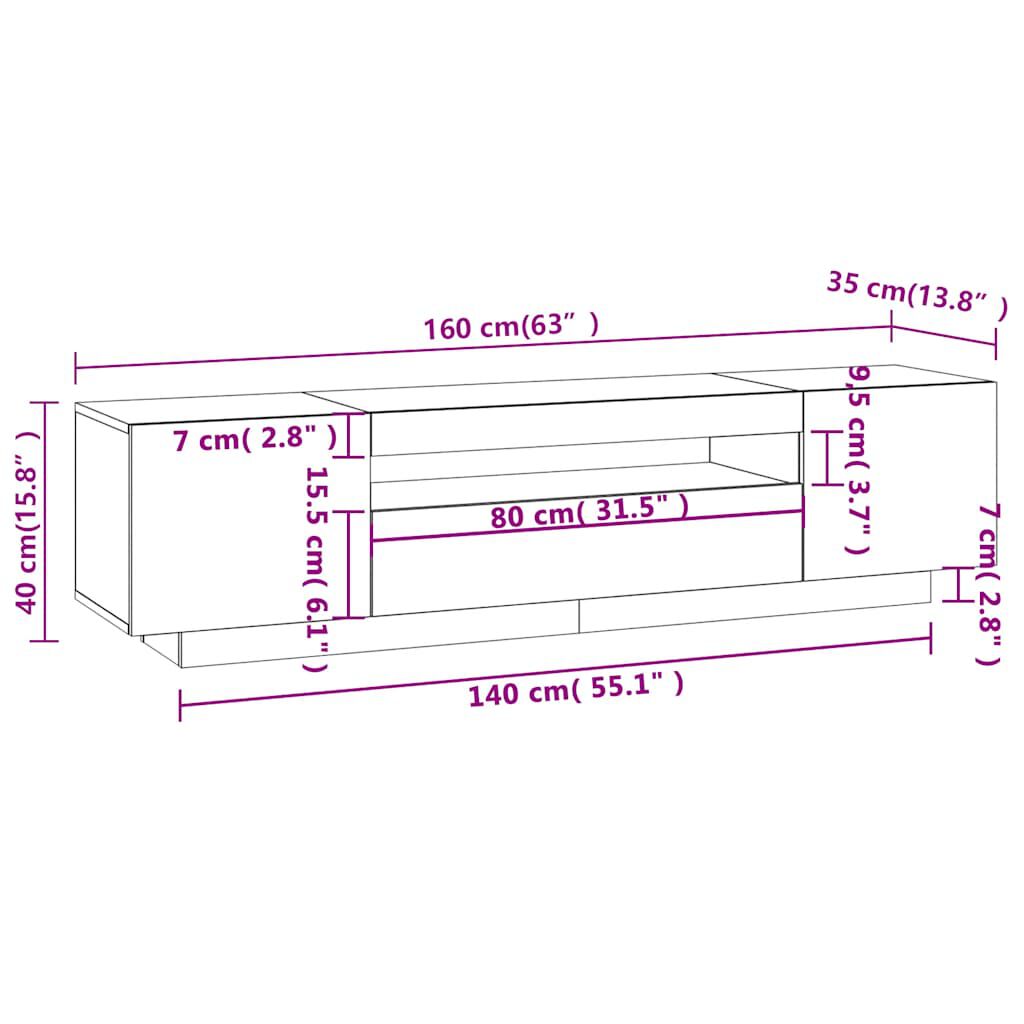 vidaXL Έπιπλο Τηλεόρασης με LED Γυαλιστερό Άσπρο 160x35x40 εκ.