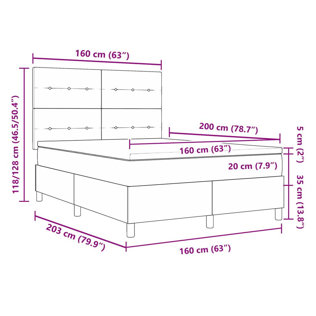 vidaXL Κρεβάτι με Στρώμα Light Grey 160x200 cm Βελούδο