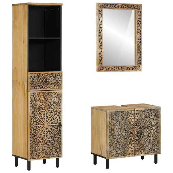 vidaXL Έπιπλα Μπάνιου Σετ 3 Τεμαχίων από Μασίφ Ξύλο Μάνγκο