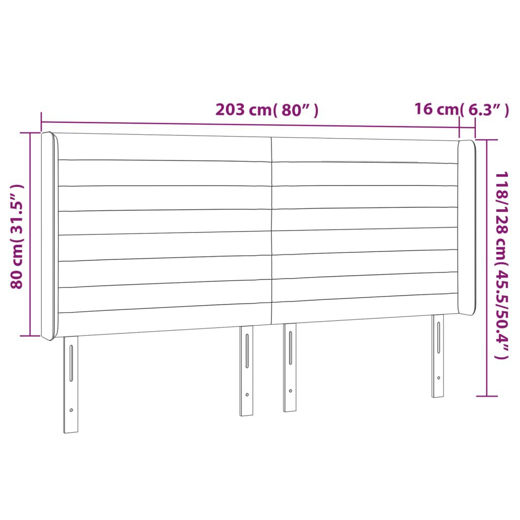 vidaXL Κεφαλάρι Κρεβατιού LED Ανοιχτό Γκρι 203x16x118/128εκ. Βελούδινο